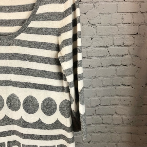 Boden gray and white cotton/cashmere blend dress with stripes/geometric shapes - Picture 7 of 14
